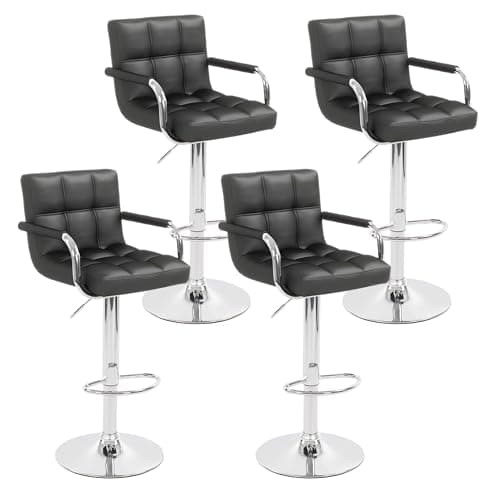 Set of 4 Modern PU Leather Bar Stools for Kitchen/Island, Black