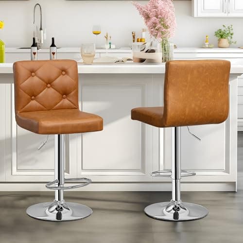Modern PU Leather Adjustable Bar Stools Set of 2 for Kitchen Counter Island
