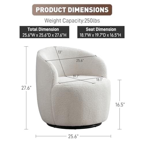 Ivory Boucle Swivel Chair, 360° Rotating Living Room Accent Chair