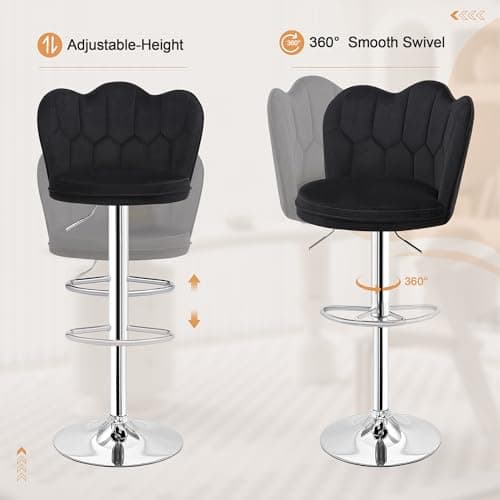 4 Pack VECELO Black Bar Stools, Adjustable Back Swivel Kitchen Stools