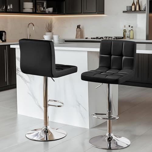 Yaheetech Modern Counter Stool Set, Black, Adjustable PU Leather