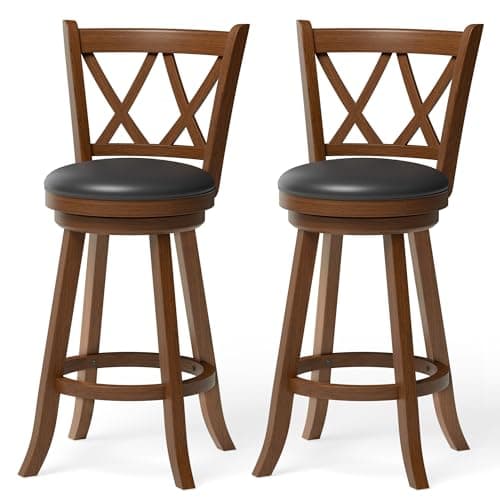 MU Counter Height Barstools, Espresso X-Back Swivel Chairs, Set of 2