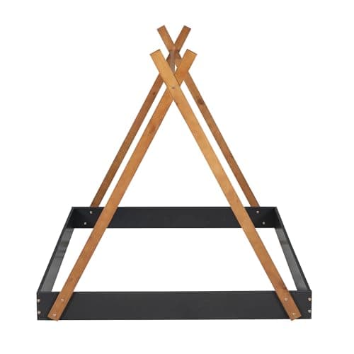 Montessori Style Black & Brown Wood Teepee Bed for Kids Box Spring Required