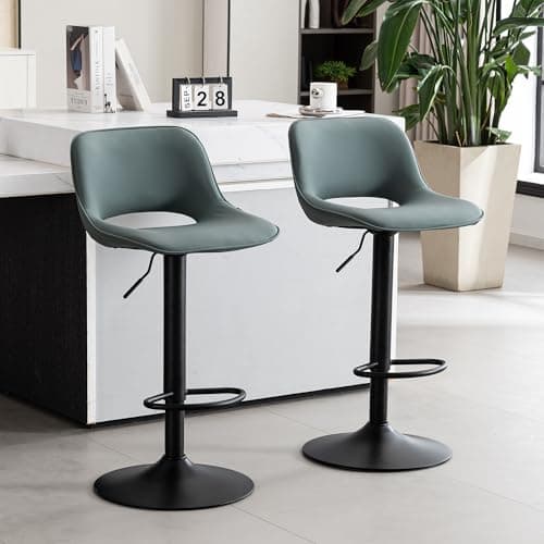 YOUNIKE Khaki Faux Leather Swivel Bar Stools Set of 2