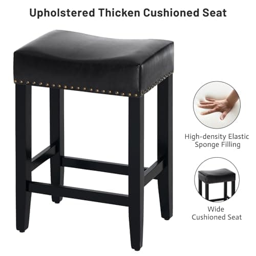 Furniliving Black Saddle Stool Set of 4, 25.7" Counter Height