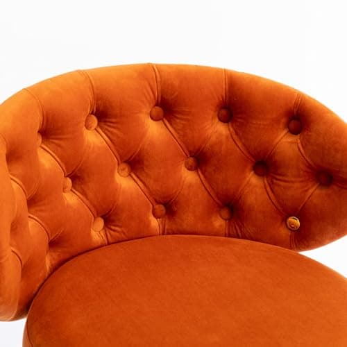 Velvet Swivel Bar Stools Set of 2, Gold Nailhead Trim, Tufted Back, 36 Inch - Orange