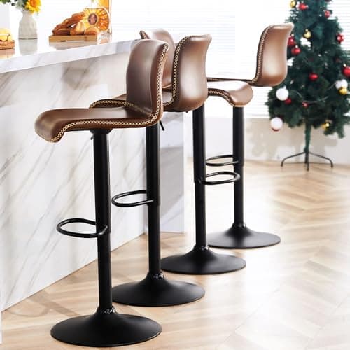 Swivel Bar Stools Set of 4 for Kitchen Island, Counter Height, Brown Faux Leather (24'' to 32'')