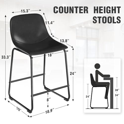 TAVR Counter Height Dining Chairs Set, Black, Vintage Style, Up to 500 lbs