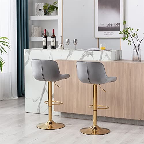 Adjustable Swivel Bar Stools Set of 2 with Back and Footrest, Navy Color