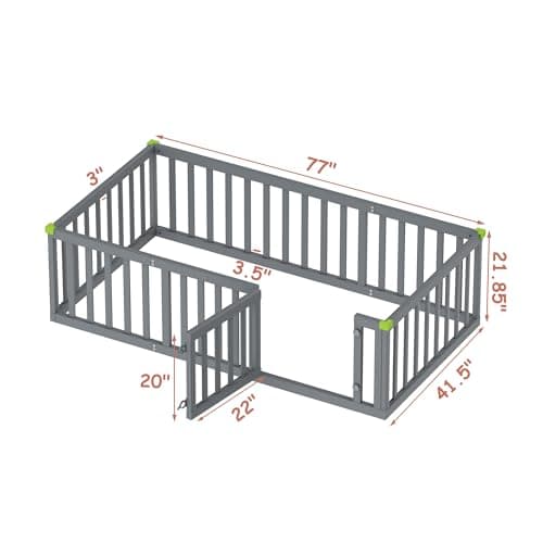 ROOMTEC Montessori Twin Beds with Safety Fence & Convertible Door, Grey