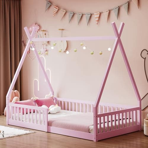 Bellemave Twin Size Floor Bed with Guardrail for Kids