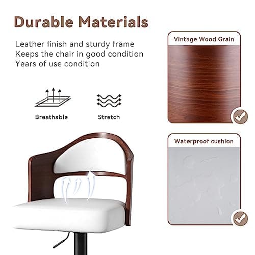 Adjustable Height Wooden Bar Stools Set of 4 with Back & Footrest