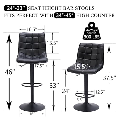 Black Modern Swivel Bar Stools, Adjust Height 24"-33", Kitchen Island Chairs (Set of 4)
