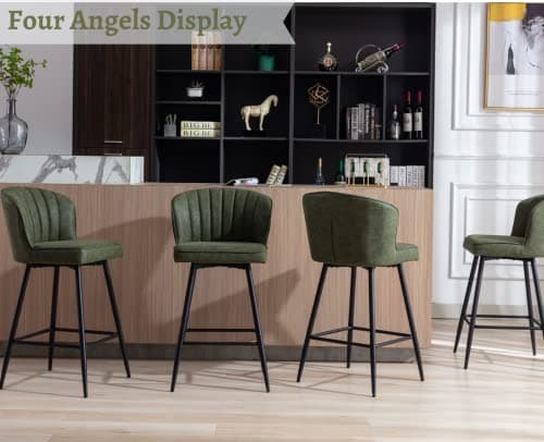 EALSON Green Counter Height Bar Stools Set of 2 Modern Leather Backbar Chairs