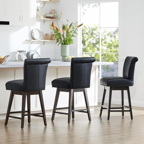 CHITA 26 Inch Modern Faux Leather Swivel Bar Stool Set of 2, Black Back