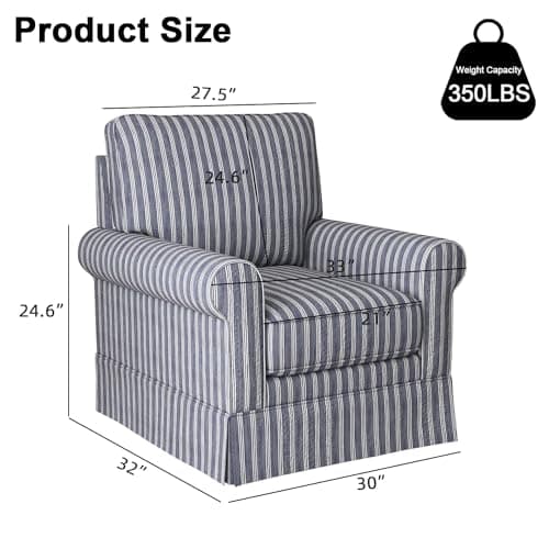 INZOY Blue Stripe Mid Century Modern Swivel Chair Set of 2
