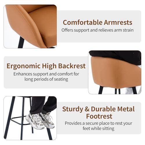 Caramel Brown 26" Swivel Bar Stools with Back Armrest (2PCS)