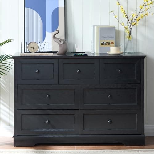 Modern LDTTCUK Bedroom Dresser with 7 Drawers & Charging Station, Black