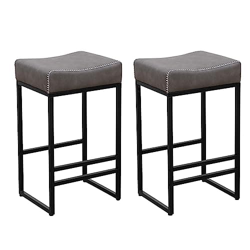 Metal Bar Stools Set of 2 with Woven Seat and Back, Counter Height Chairs for Kitchen Island, Dining Room in Beige