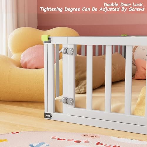 ROOMTEC Full Size Montessori Floor Bed for Kids, White Safety Bed Frame