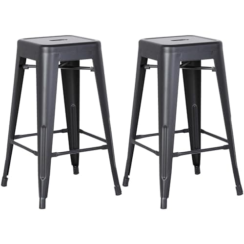 AC Pacific Matte Black Country Rustic Barstool Set of 2