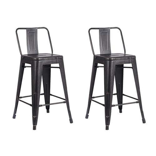 AC Pacific Rustic Country Metal Barstool Set of 2, 30" Seat, Distressed Black