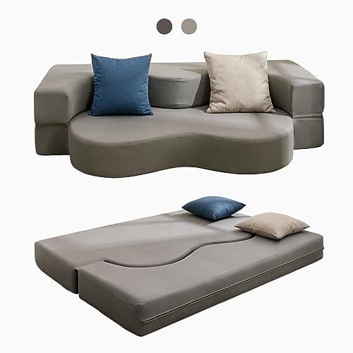 ijuicy Dark Grey Queen Size Foldable Futon Sofa Bed, Foam Mattress Lounge Sleeper