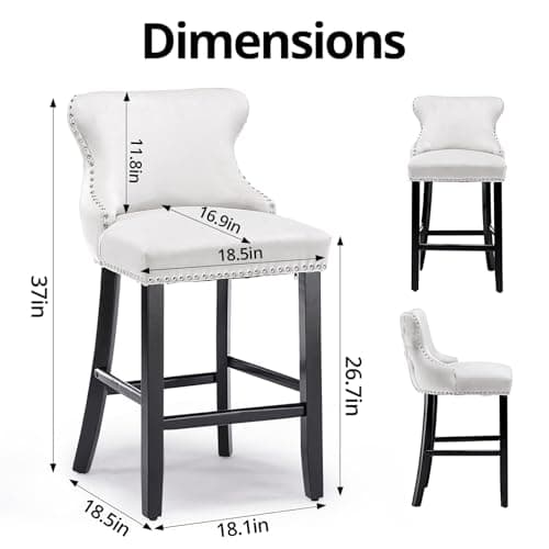 Velvet Upholstered Barstools Set of 4 with Wood Legs for Kitchen Island Pub