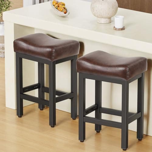 24 Inch Bonded Leather Bar Stools Set, Gray/White, Kitchen Island Counter Height