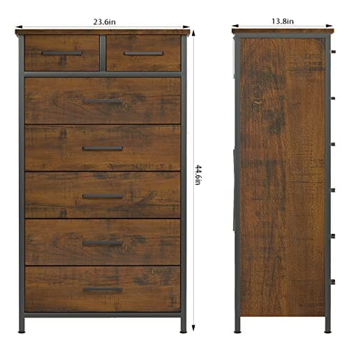 IKENO Industrial-Styled 7 Drawer Dresser with Metal Frame, Large Clothes Cabinet for Bedroom