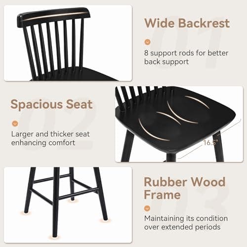 LUE BONA Windsor Black Bar Stools Set of 4, 24 Inch Counter Height