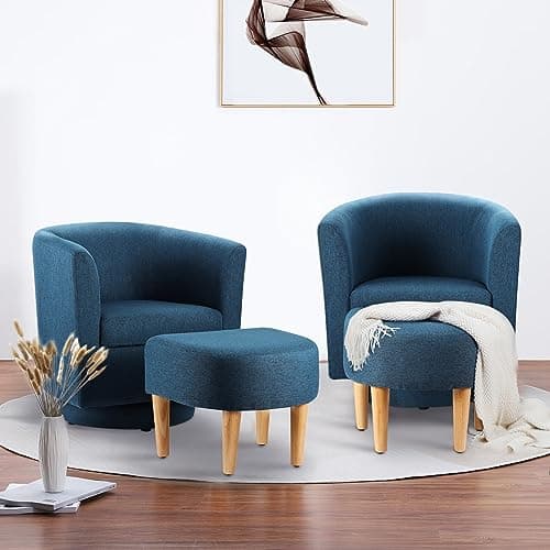 Beige 360 Degree Swivel Accent Chair with Ottoman for Living Room and Bedroom
