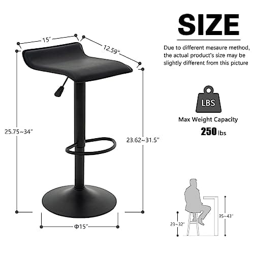 Vogue Black PU Leather Airlift Kitchen Bar Stools, Set of 2
