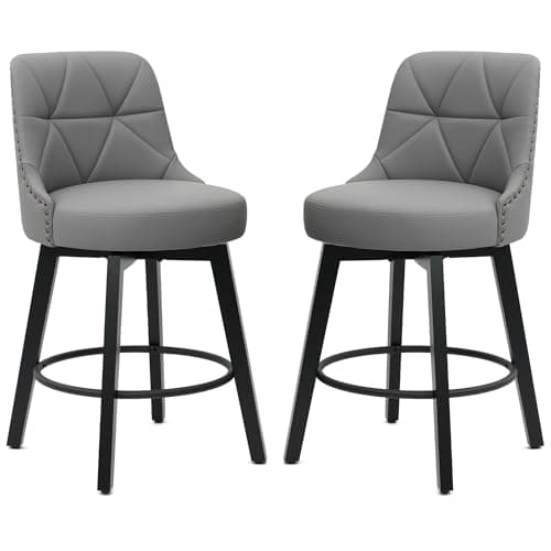 26 Inch Faux Leather Counter Height Bar Stools with Round Footrest