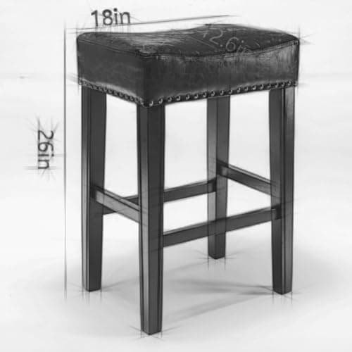 Set of 2 Counter Height Bar Stools, Solid Wood Legs, Faux Leather Cushion, Gray