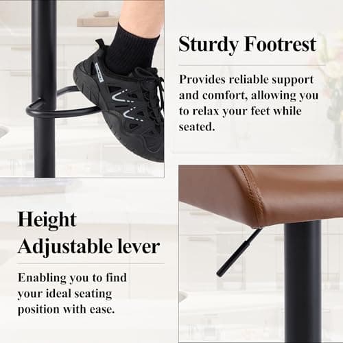 Modern Brown Adjustable Bar Stool Set with Back, Kitchen Island Seat (2PC)