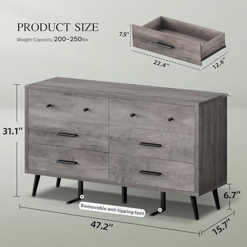 DWVO Grey 6 Drawer Dresser - Large Modern Wood Storage Chest