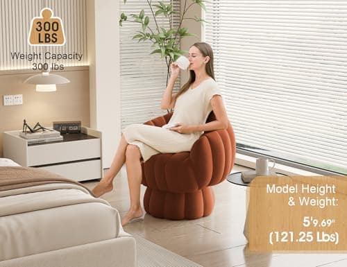 Mid Century Modern Fluffy Velvet Burnt Orange Swivel Reading Chair
