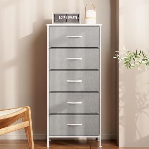 Sturdy Steel Frame Light Grey 5-Drawer Dresser Chest of Drawers