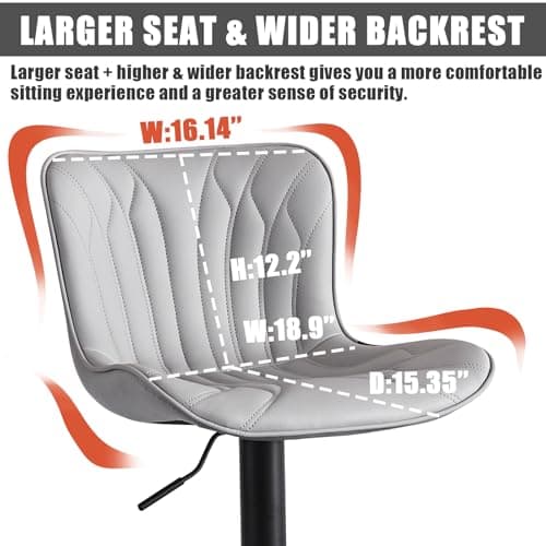 YOUNUOKE Counter Height Swivel Bar Stools, Light Grey Faux Leather, Set of 2