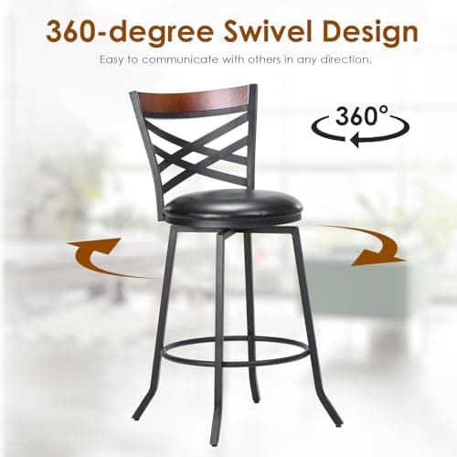 Mid Century Modern Swivel Bar Stools Set of 2,Black Counter Height Chairs