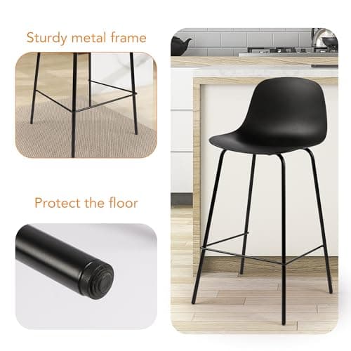 ThanksBought Bar Stools Set of 4, 26" Counter Height, Black with Back