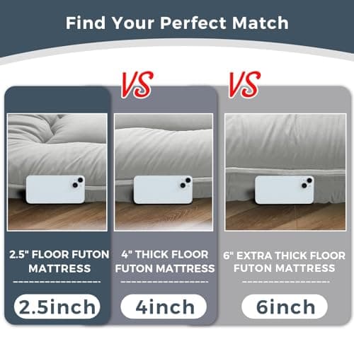 MAXYOYO 6" Extra Thick Foldable Tatami Mattress, Grey, Queen