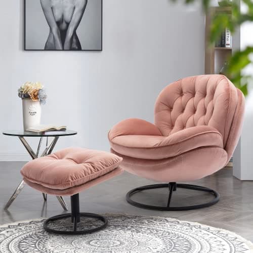 Velvet Swivel Accent Chair with Ottoman Set