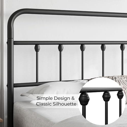 Yaheetech Classic Queen Bed Frame with Victorian Iron-Art Headboard/Footboard/Under Storage Black