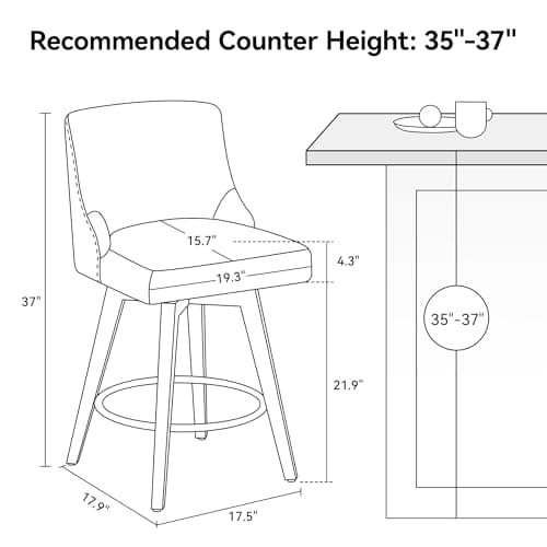 26" Height Swivel Bar Stools, Ivory Fabric, Solid Wood Legs, Modern Kitchen Island Stools Set of 2