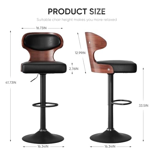 Bentwood Swivel Barstools Set,Adjustable Height,PU Leather Upholstery