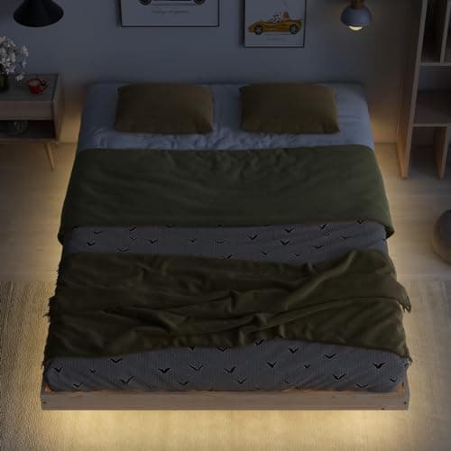 Full Size Floating Bed with LED Lights and Solid Wood Platform Frame