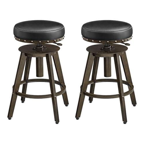 SONGMICS Steampunk Counter Stool, Set of 2, Adjustable Height, Ink Black