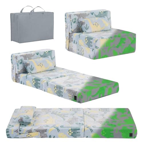 Tiita Kids Foldable Futon Bed Mattress Sofa with Storage Bag, Plush Grey